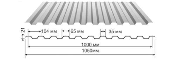 Профнастил оцинкованный С-21 1050x2000 (эконом) купить недорого в Птичном